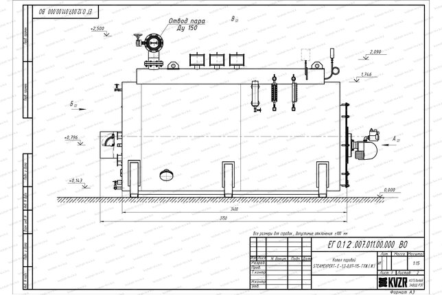 Чертеж дизельного парогенератора 1200 кг 115 С