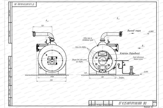 Схема парового котла 2500 кг 115 С на дизеле
